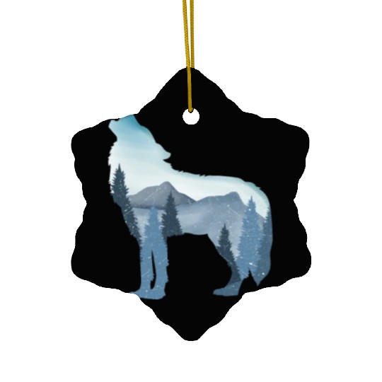 Alpha Wolf Art - Nature Background Ceramic Ornaments