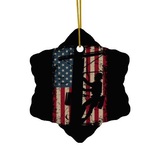 American Flag I USA I Patriotic Lineman Ceramic Ornaments