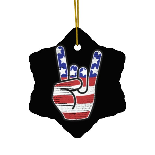 Rock n Roll USA Flag Horns Sign Retro Concert Band Ceramic Ornaments
