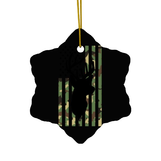Camouflage American Flag Deer Hunting Ceramic Ornaments