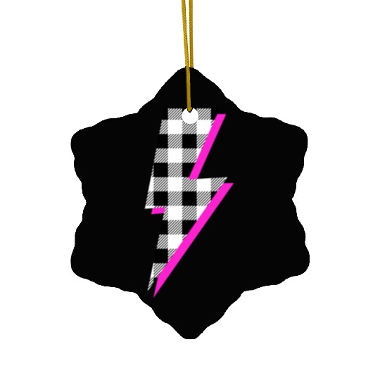 Buffalo Plaid Lightning Bolt Pink Shadow Graphic P Ceramic Ornaments