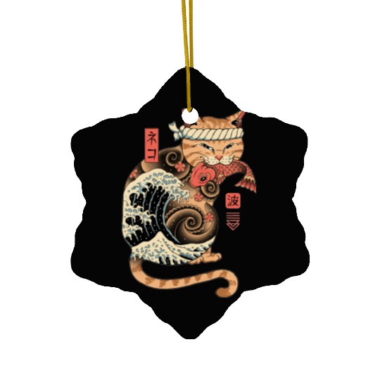 Funny Japanese Catana Wave Eating Koi Fish Ceramic Ornaments