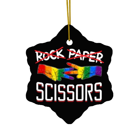 Rock Paper Scissors Lesbian LGBTQ Pride Ceramic Ornaments
