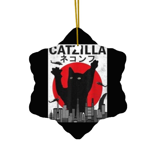 Vintage Catzilla Japanese Sunset Style Ceramic Ornaments