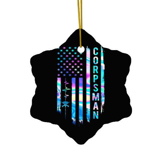 Awesome US Flag Heart Corpsman Ceramic Ornaments