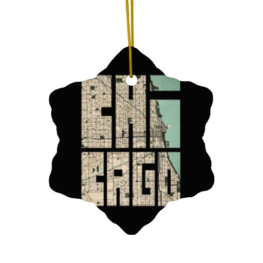 Chicago Illinois USA City Map Typography - Vintage Ceramic Ornaments