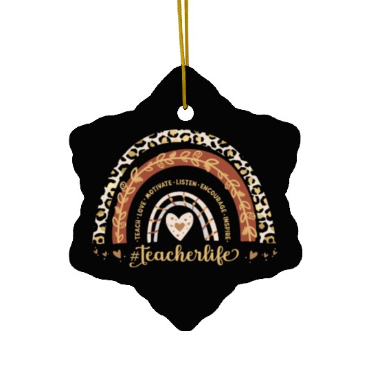 Boho Leopard Rainbow Teacher Life Teach Love Ceramic Ornaments
