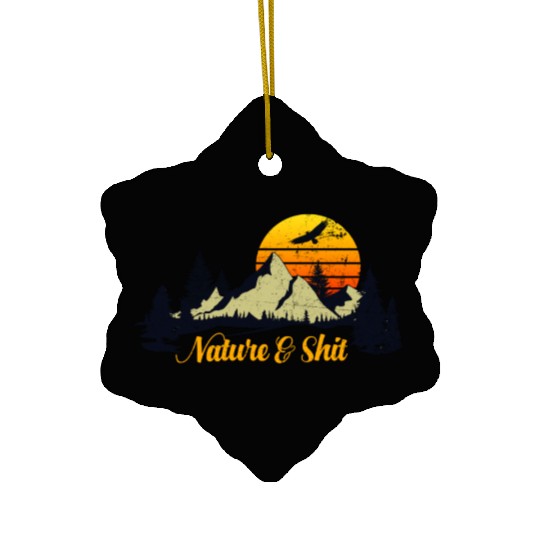 Nature And Shit Camping Mountain Retro Sunset Ceramic Ornaments