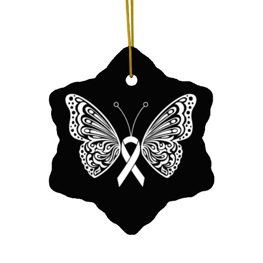 Lung Cancer Awareness White Ribbon Butterfly Ceramic Ornaments