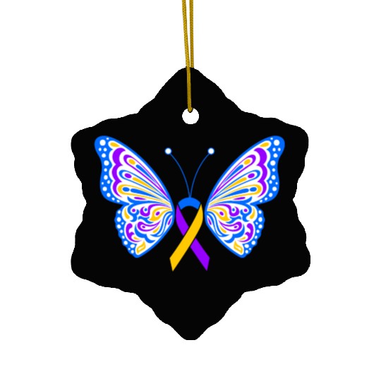 Bladder Cancer Purple Yellow Blue Ribbon Butterfly Ceramic Ornaments