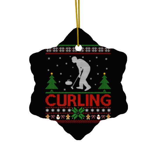 Curling Sports Lover Santa Ugly Curling Christmas Ceramic Ornaments