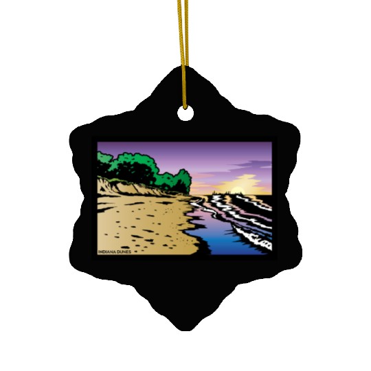 Purple Twilight Indiana Dunes Poster Ceramic Ornaments