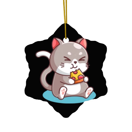 Cat Eating A Pizza Ceramic Ornaments