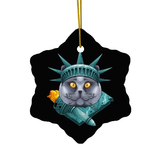 Statue Of Liberty British Shorthair 4th Of July US Ceramic Ornaments