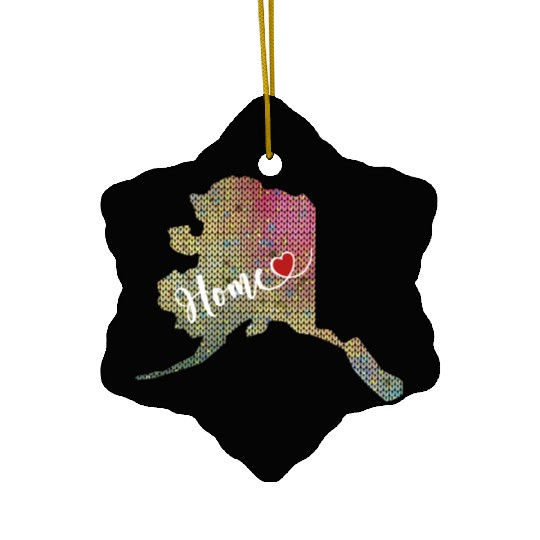 My Home is Alaska Pink and Yellow Knit Print Ceramic Ornaments