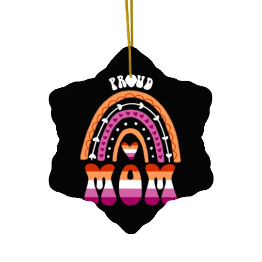 Proud Mom Lesbian Pride Rainbow Ceramic Ornaments