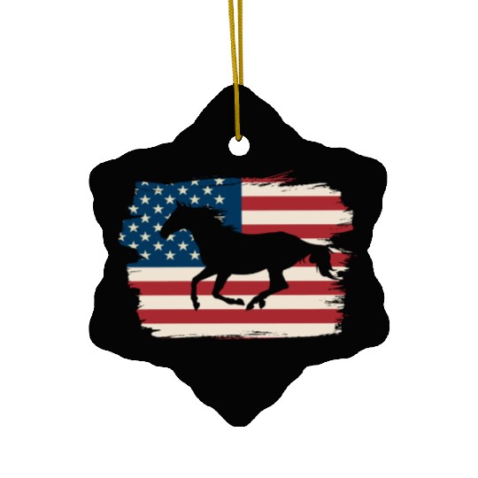 Patriotic Horse American Flag Horseback Riding Ceramic Ornaments