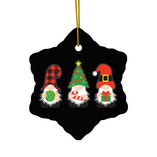 Christmas Gnomes with candy cane, gift Ceramic Ornaments