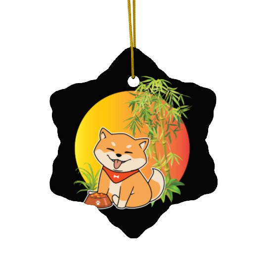 Shiba Inu Japanese Dog Breed Bamboo Plant Hunting Ceramic Ornaments