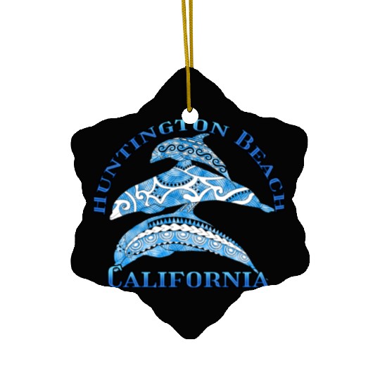 Huntington Beach California Vacation Tribal Dolphi Ceramic Ornaments