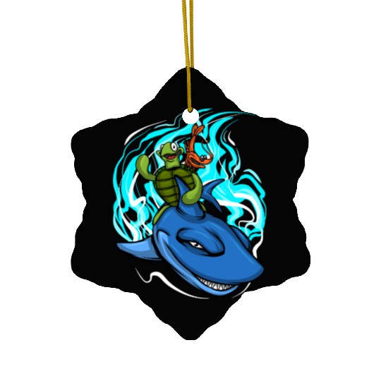 Shark Swims With Turtle And Crab Ceramic Ornaments