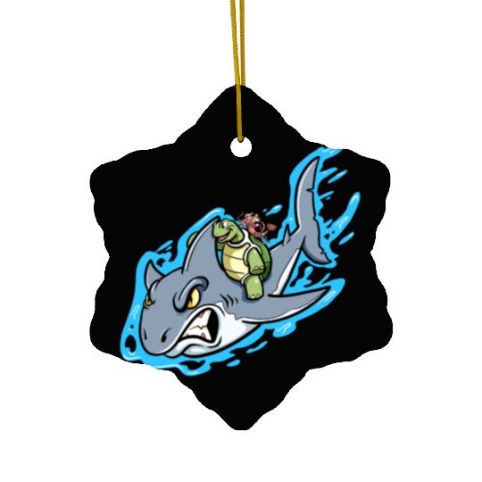 Shark Swims With Turtle And Crab Ceramic Ornaments