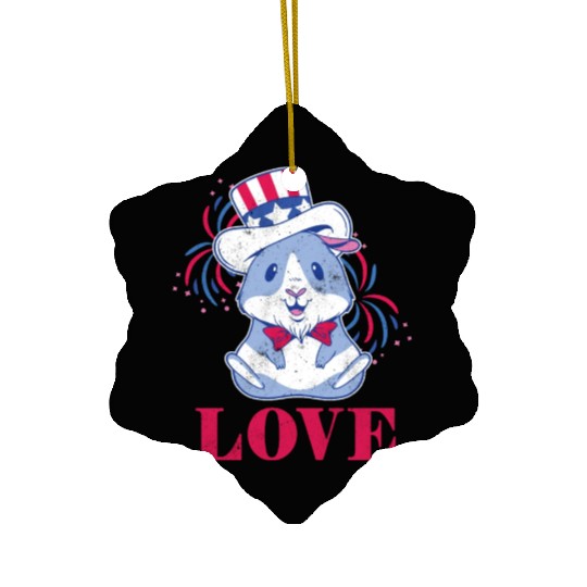 Love America American Pig Guinea USA 4th Of July Ceramic Ornaments