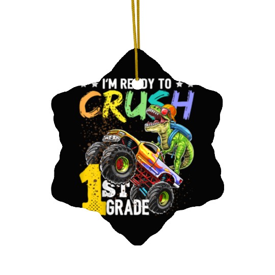 1st Grade Dinosaur Monster Truck Back To School Ceramic Ornaments