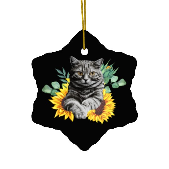Black Cat With SunFlowers, Gifts For Kitten Lovers Ceramic Ornaments