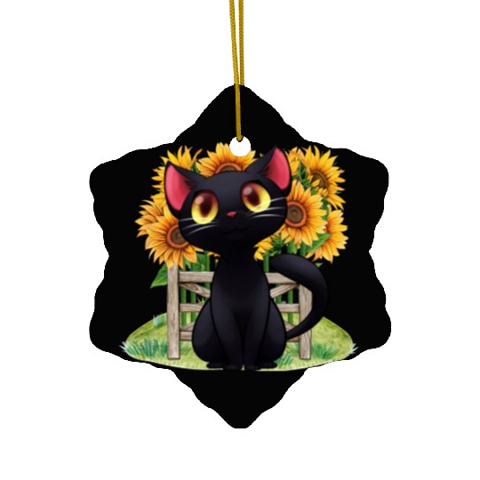 Black Cat With SunFlowers, Gifts For Kitten Lovers Ceramic Ornaments