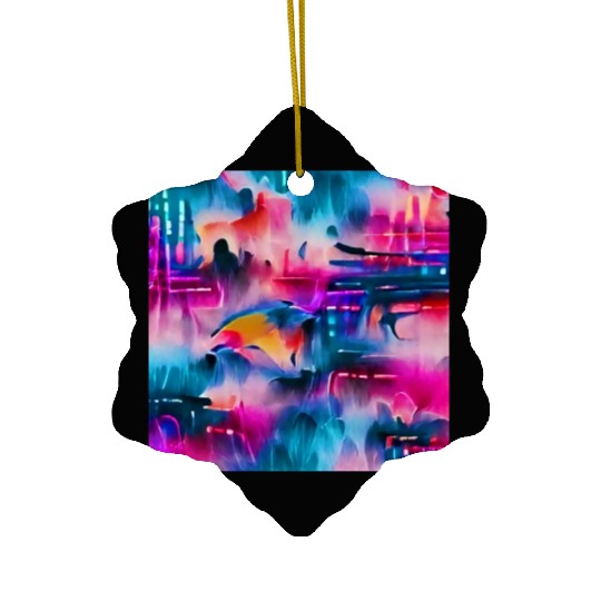 Abstract watercolor pattern in retro neon colors Ceramic Ornaments