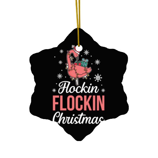Christmas Pink Flamingo Flockin Xmas Holiday Gift Ceramic Ornaments