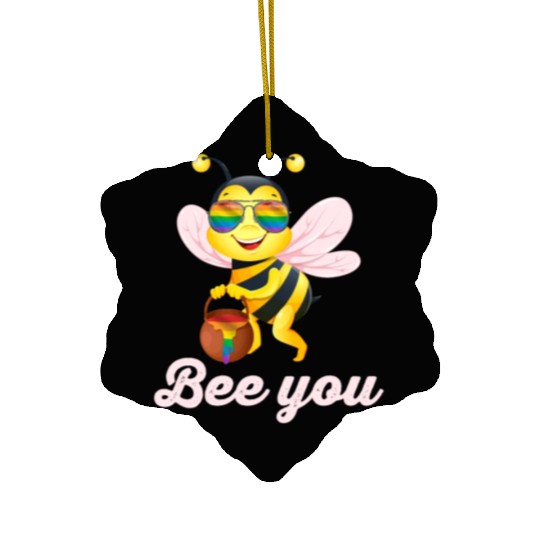 Cute Bee LGBT Gay Lesbian Pride Rainbow Honey Ceramic Ornaments
