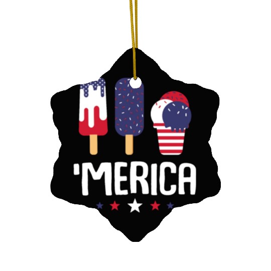 Merica Ice Cream Lover Popsicles US Flag Ceramic Ornaments