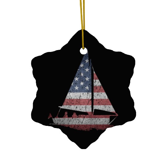 Distressed Stars Stripes Sailboat Sailing Adventur Ceramic Ornaments