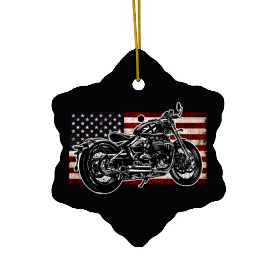 Distressed Flag Vintage Bobber Bike Motorcycle Ceramic Ornaments