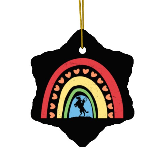 Country Cowgirl Texas Rainbow Girls Horse Riding Ceramic Ornaments