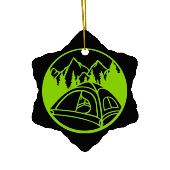 circle mountains camping forest Ceramic Ornaments