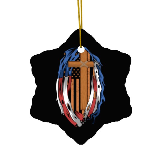American Flag Jesus Cross Religious US Ceramic Ornaments