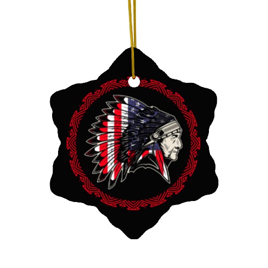 Native American Chief US Flag Indian Ceramic Ornaments