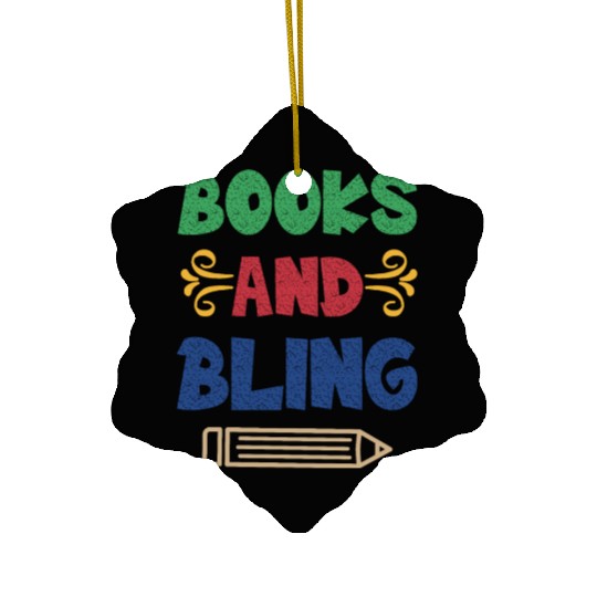 Books And Bling Ceramic Ornaments