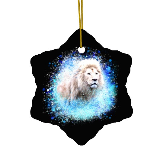 lion,graffiti,painting,blue,white lion Ceramic Ornaments
