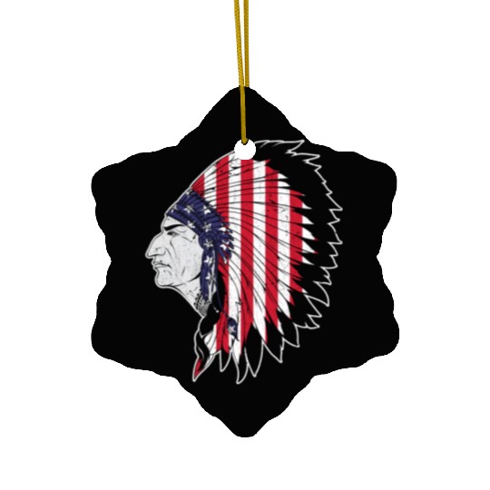 US Flag Native American Chief Traditional Indian Ceramic Ornaments