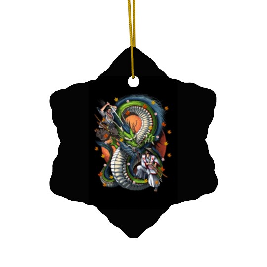 Japanese Dragon Samurai Warrior Battle Ceramic Ornaments