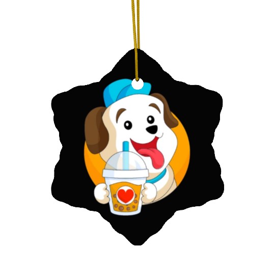 Kawaii Dog Loves Ceramic Ornaments Boba Tea Bubble Tea Anime