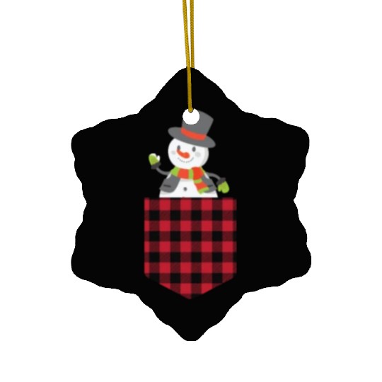 Christmas Cute Snowman In Buffalo Plaid Pocket Ceramic Ornaments