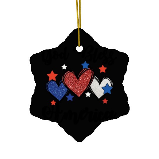 God Bless America Patriotic USA Hearts 4th of July Ceramic Ornaments