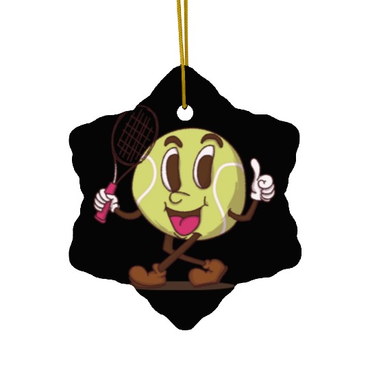 funky tennis ball walking cartoon face retro style Ceramic Ornaments