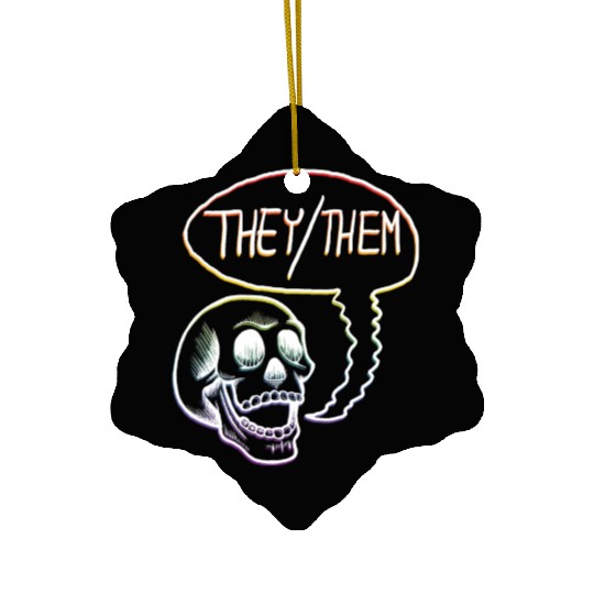 LGBTQ+ Rainbow Pride They Them Pronouns Skull Ceramic Ornaments