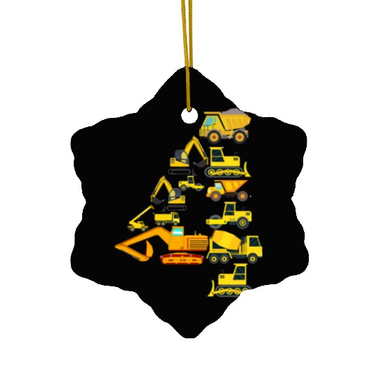 4th Birthday Construction Trucks For 4 Year Old Ceramic Ornaments